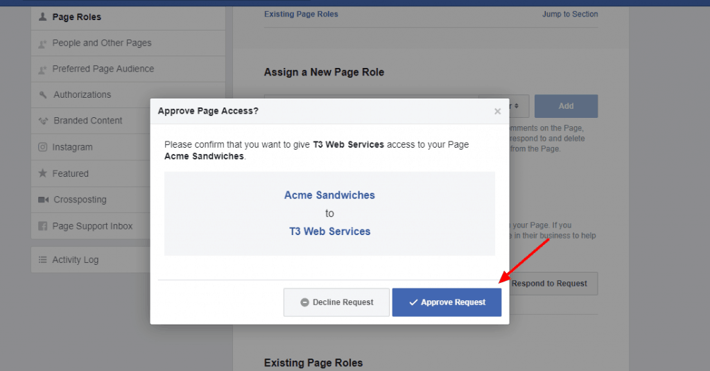 Confirming FB page manager role