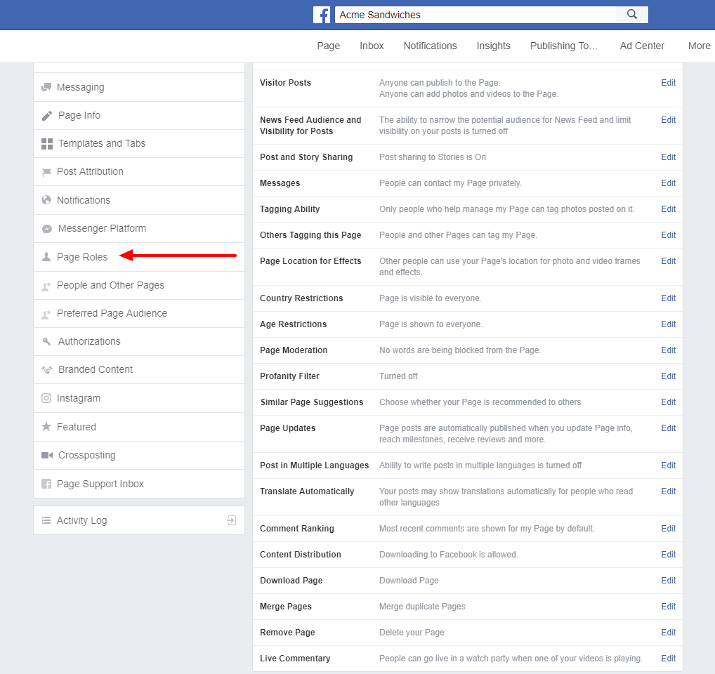 Assigning page roles in Facebook