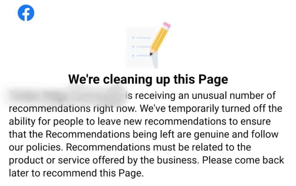 Facebook recommendations turned off due to increase in recommendations.